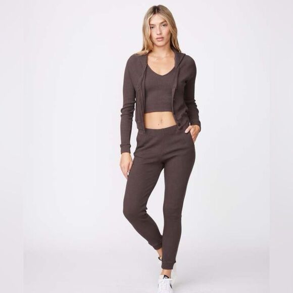Monrow Oat Rib Jogger Pant in Cocoa Brown XS - Picture 1 of 12